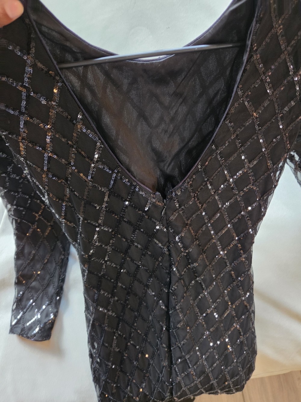Forever 21 Black Long-Sleeve Sequin Grid Top